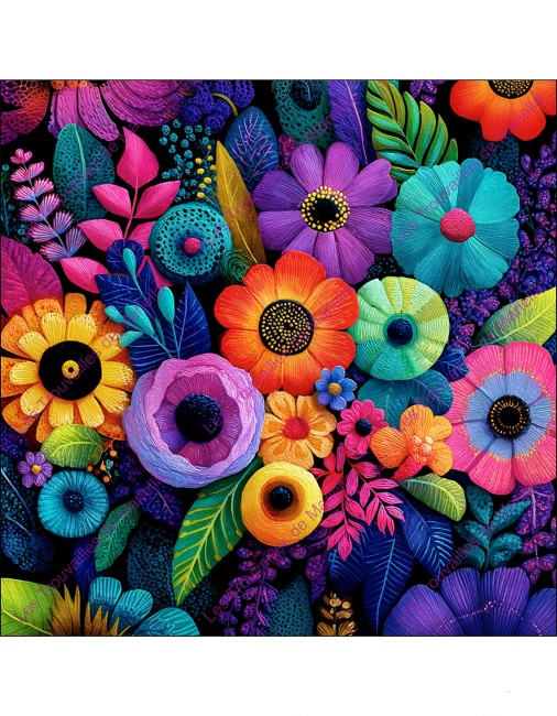 Coupon 100% coton 45x45 cm, illustré de fleurs multicolores