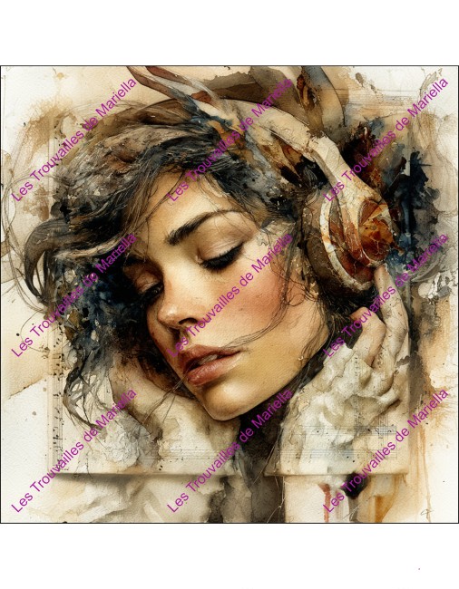 Panneau coton Écoute intérieure 25x25 cm – Portrait bohème artistique