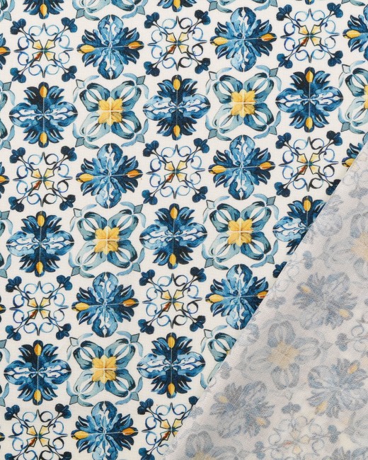 Tissu coton Faïence Bleue – Inspiration carreaux de faïence