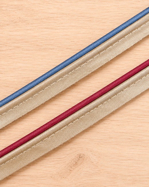 Passepoil double satiné bicolore 13 mm, bordeaux ou bleu ardoise