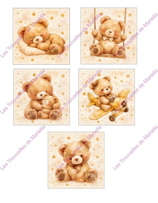 Panneau lingettes avec de petits nounours pastels et tendres "Panneau lingettes avec de petits nounours pastels et tendres"