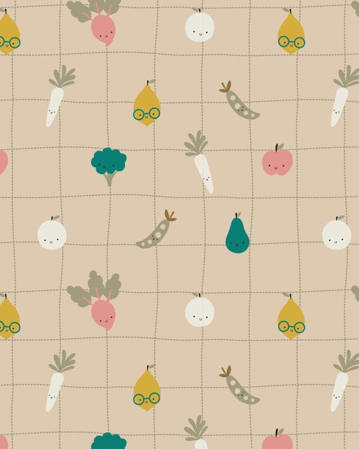 motif du Coupon Tissu légumes joyeux