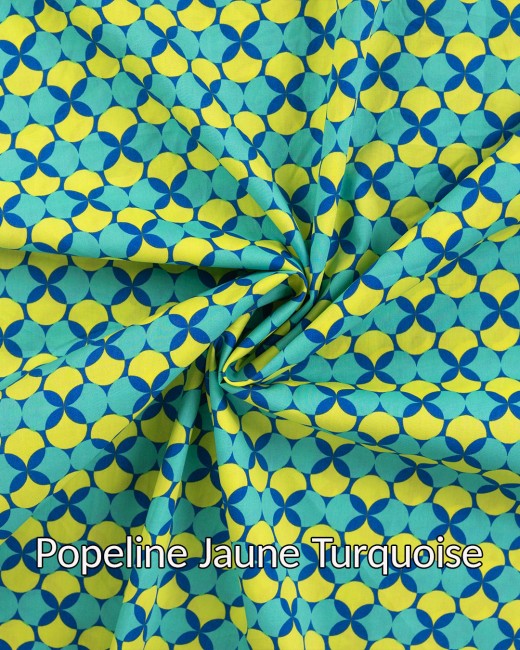 tissu popeline rétro jaune turquoise pour vêtements et accessoires