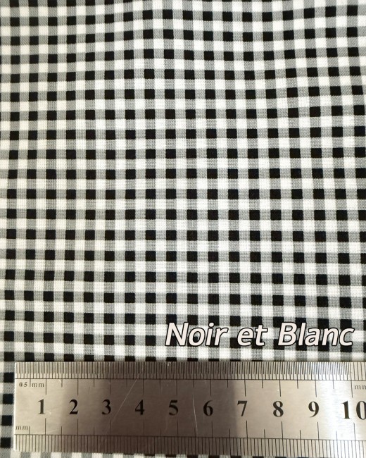 Tissu Coton Vichy couleur Noir et blanc