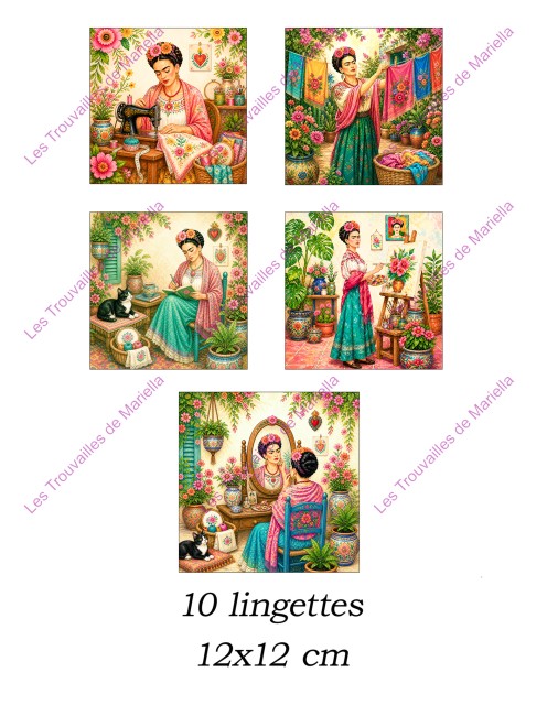 Panneau de 10 lingettes lavables 12x12 cm – Inspiration Frida mexicaine