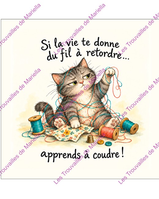 Un chat espiègle empêtré dans ses bobines et une phrase pleine d’humour. "Un chat espiègle empêtré dans ses bobines et une phrase pleine d’humour."
