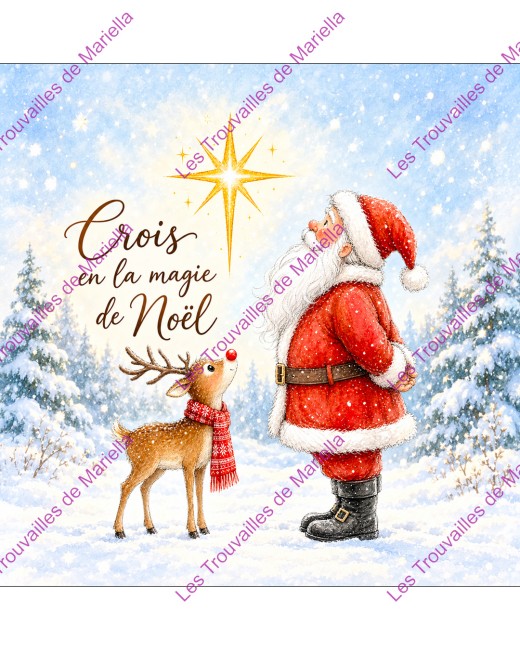 La magie de Noël à coudre : un Père Noël et son renne sous une étoile dorée "La magie de Noël à coudre : un Père Noël et son renne sous une étoile dorée"