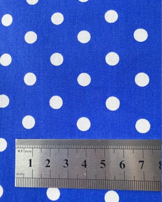 Tissu 100% coton, popeline Bleu Klein à gros pois blancs