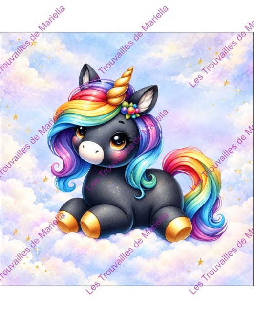 X055_ Licorne noire arc-en-ciel (précommande)