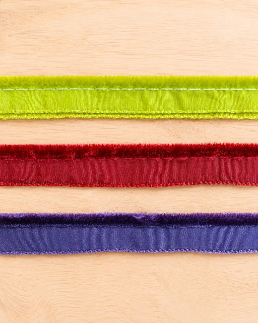 Assortiment de 3 passepoils velours anis, bordeaux et violet