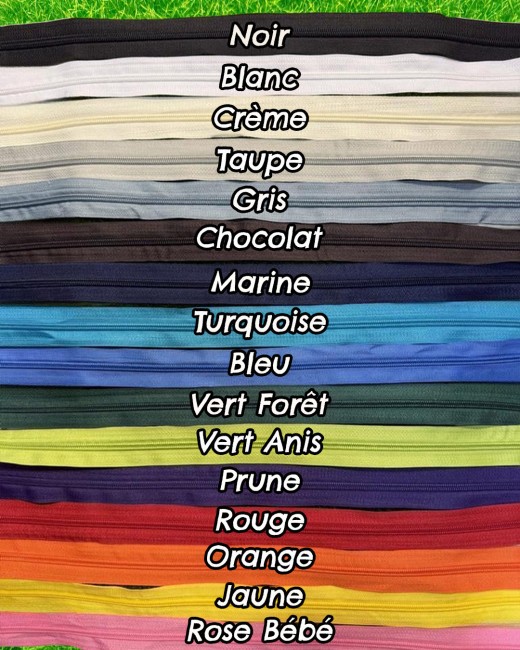 Zip nylon au mètre – taille #5 - noms des couleurs