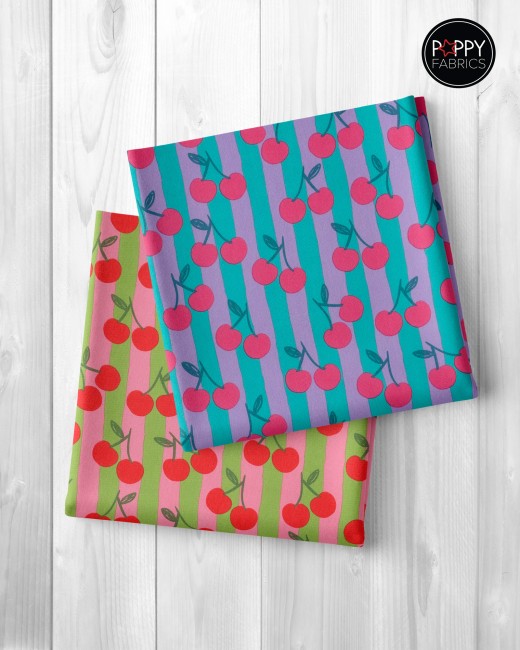 Popelines de coton motif cerises – Deux coloris disponibles