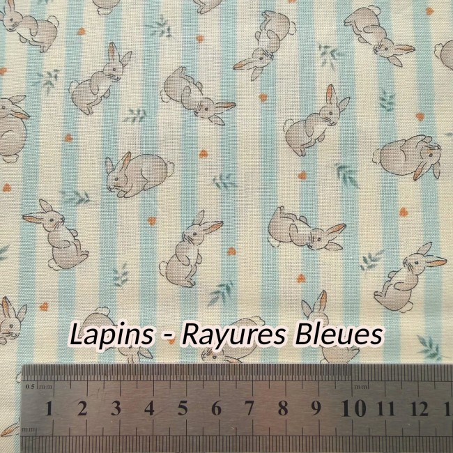 Tissu coton Makower Little Ones – Lapins rayures bleues