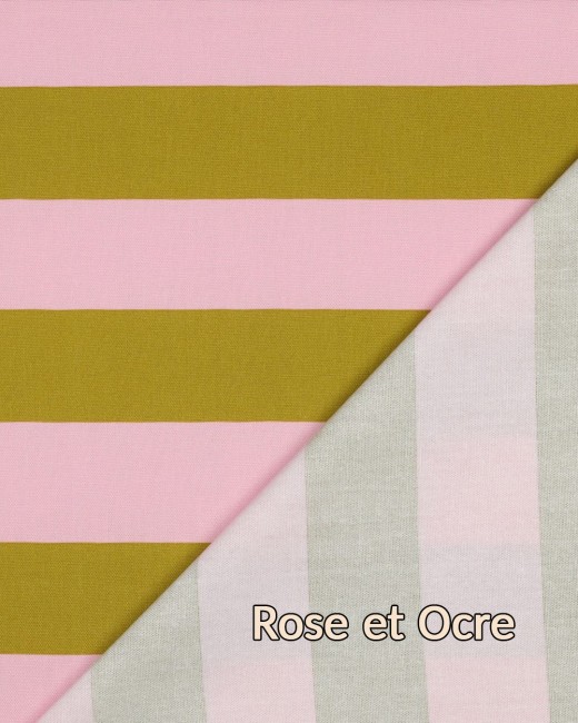 Toile canvas bicolore à larges rayures, rose clair et ocre