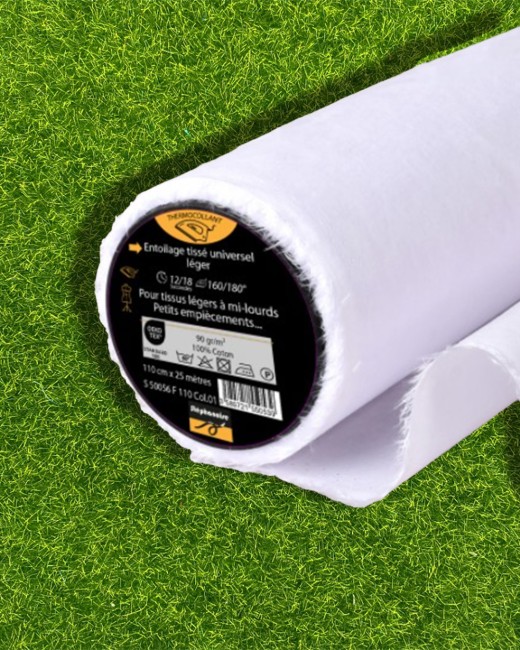 Entoilage tissé 100% coton, thermocollant, souple et résistant.