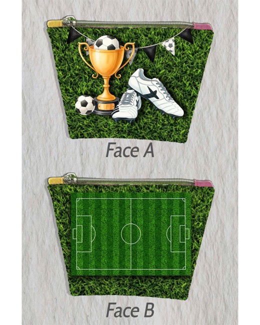 Trousse à coudre en simili, impression sur le thème du football