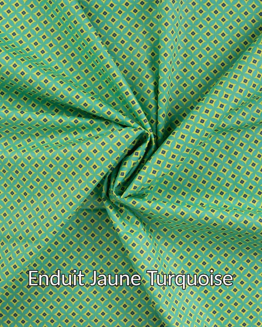 tissu coton enduit rétro jaune turquoise pour accessoires et déco