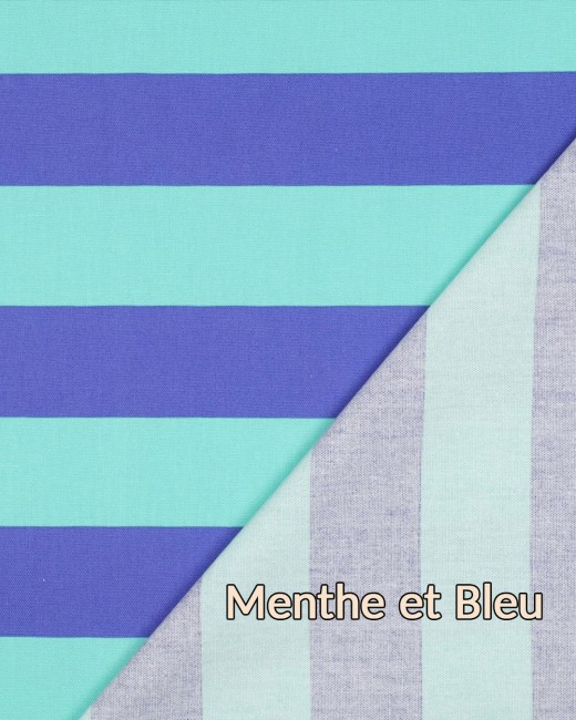 Toile canvas bicolore à larges rayures, menthe et bleu