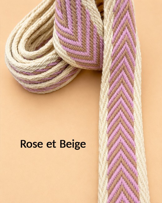Sangles rose clair à motif chevrons double face – 38 mm