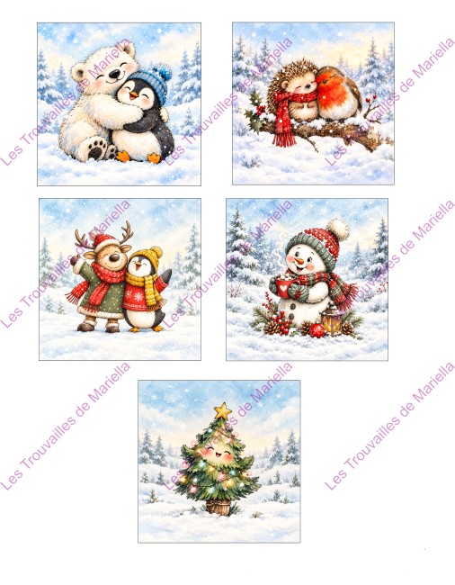 Un panneau lingettes avec animaux complices, bonhomme de neige et sapin souriant "Un panneau lingettes avec animaux complices, bonhomme de neige et sapin souriant"