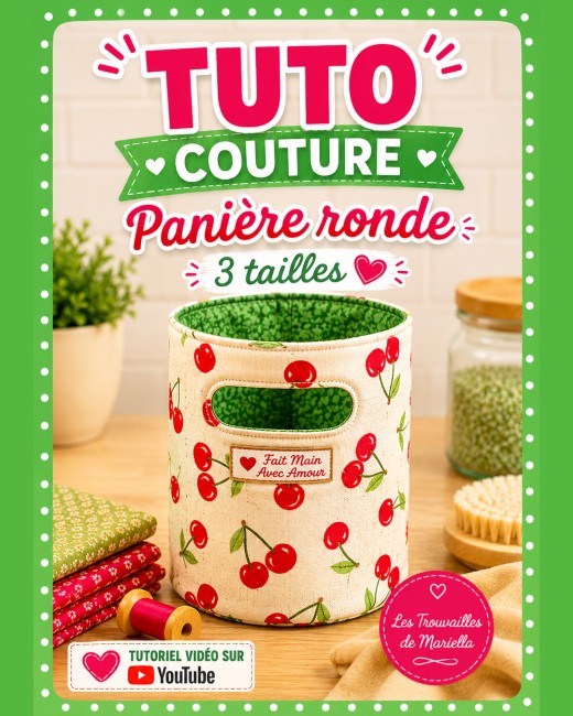 Affiche tutoriel couture panière ronde en tissu avec poignée intégrée – 3 tailles – Les Trouvailles de Mariella