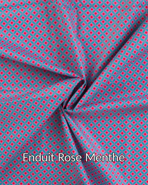 tissu coton enduit rétro rose menthe pour accessoires et déco