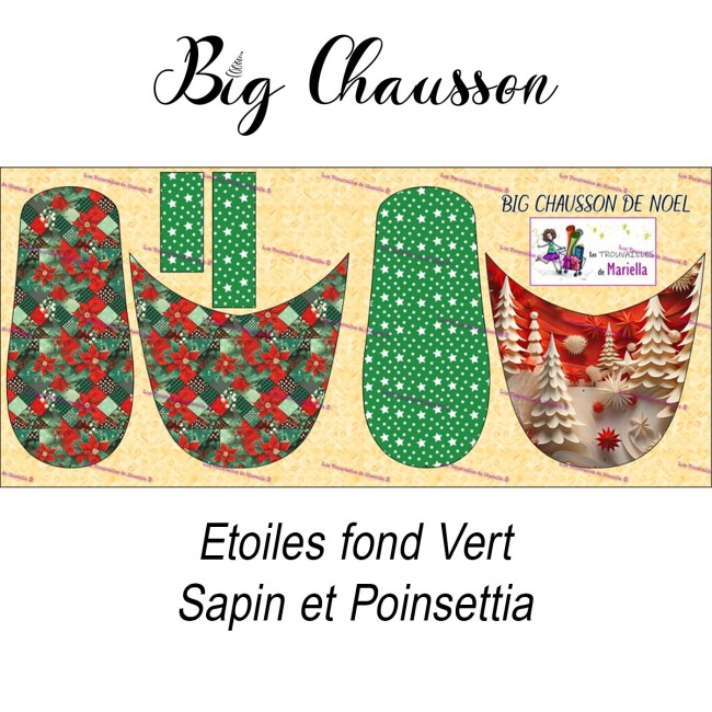 Panneau coton Big Chausson de Noël – Poinsettias