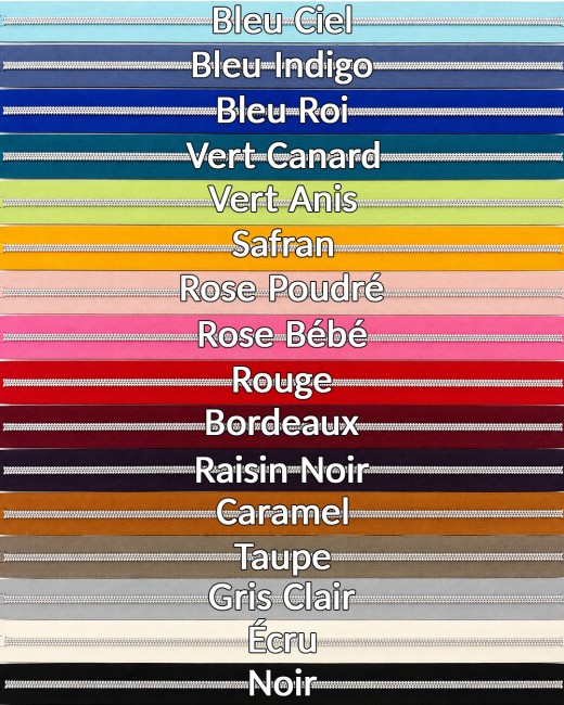 Zip nylon dents argentées - coloris au choix