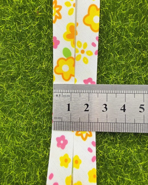 biais plié fleuri largeur 25mm, vendu par 5 ou 20 mètres