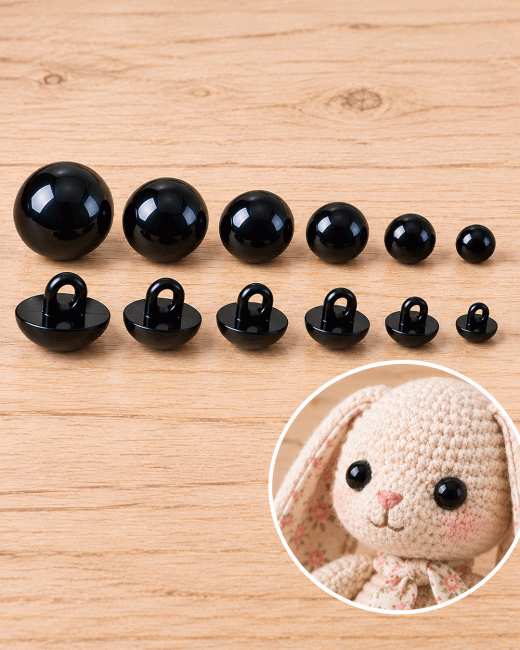 Lot de 140 boutons yeux noirs à coudre, 6 tailles assorties