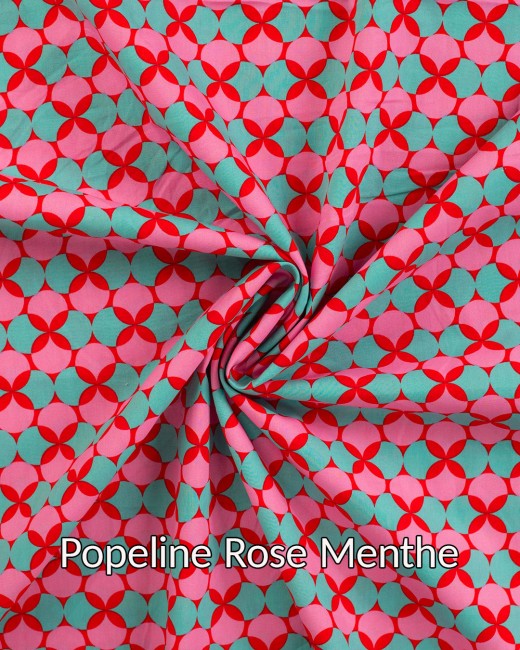 tissu popeline rétro rose menthe pour vêtements et accessoires