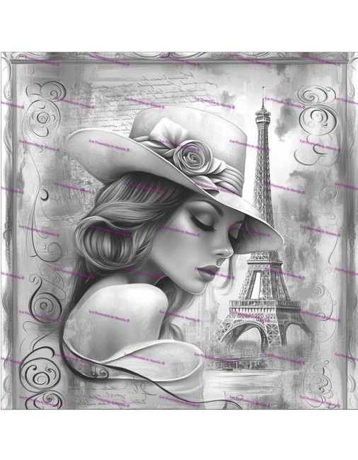 Grand panneau coton femme et Tour Eiffel 35x35 cm – Ambiance parisienne chic