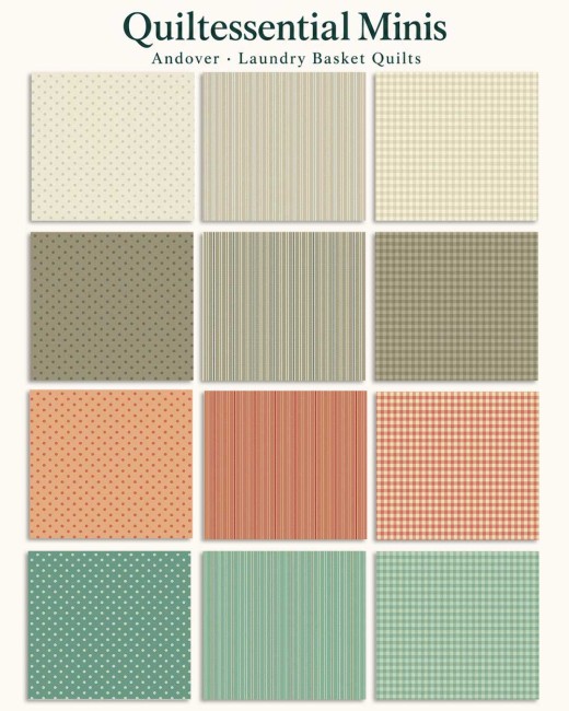 "Tissus coton Quiltessential Minis Andover / Makower : pois, rayures et vichy en 4 coloris coordonnés"