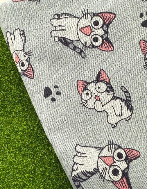 Coupon toile de 100x160 cm, chat manga sur fond gris