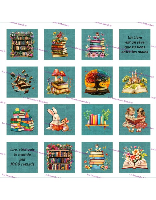 panneau 100% coton imprimé sur le thème de la lecture et des livres