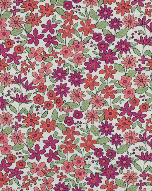 Toile Canvas motifs petites fleurs, fond blanc, 100% coton