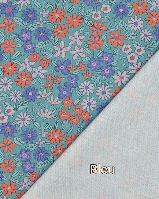 Toile Canvas motifs petites fleurs, fond bleu