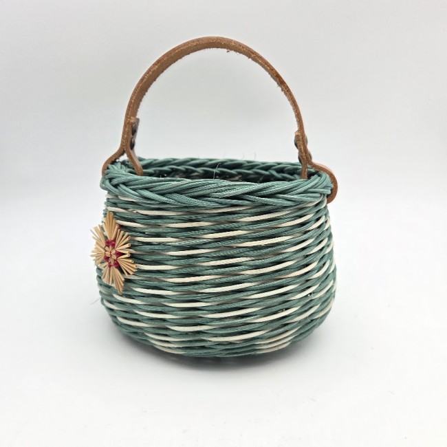 petit panier enfant vert anse cuir marron 2