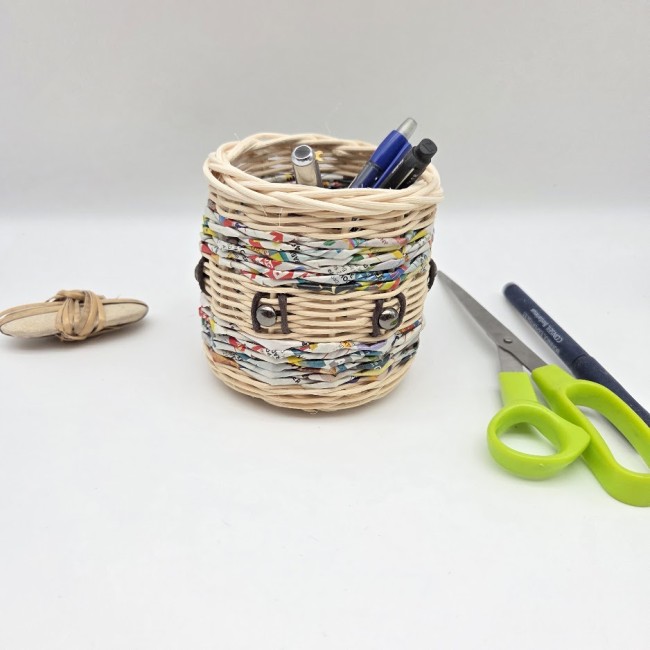 Pot à crayons - Rangement télécommande - cache-pot - rotin et papier recyclé - tressé fait main