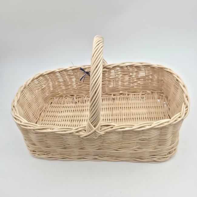 panier rectangle ecru 2 pompons bleus 2