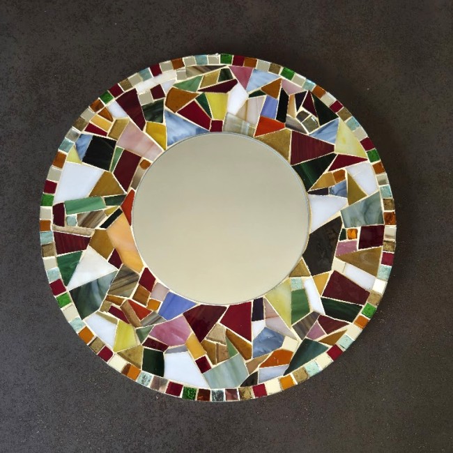 Miroir mural rond décoratif  multicolore en mosaique de verre sur...