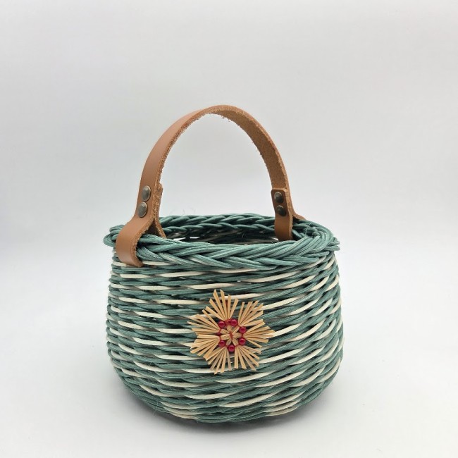 petit panier enfant vert anse cuir marron 3