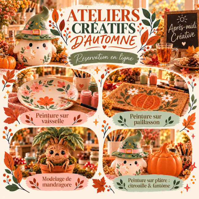 SAMEDI 31/10/2026 - 13h30 à 16h00 Atelier Après-midi créative au choix