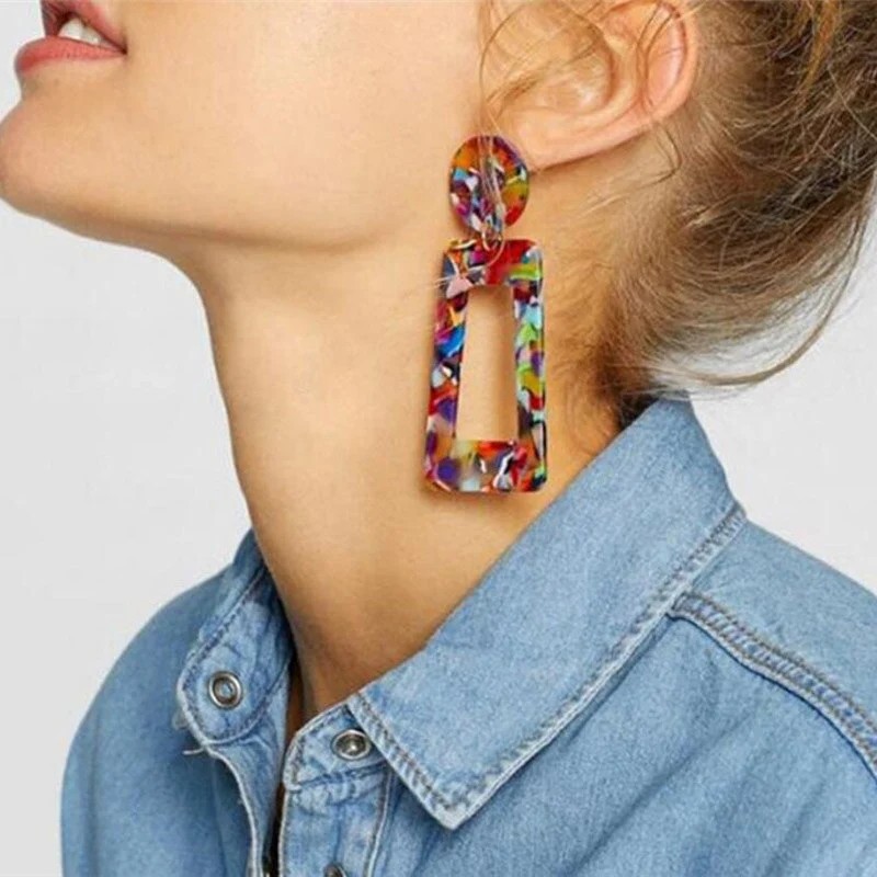 Lot De 5 Paires De Boucles D'Oreilles Pendantes En Forme De Dés Colorés - Style Punk Créatif - Plastique Léger - Pour Femmes
