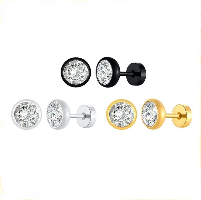 puce d'oreille argentée strass CZ acier inoxydable mixte