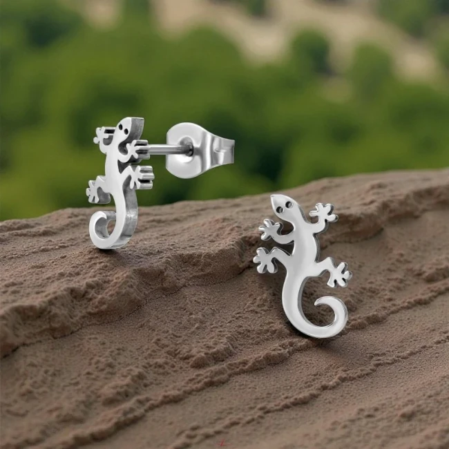 Boucles d'oreilles gecko lézard – fermoir poussette