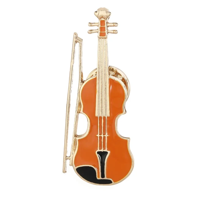 Pin’s violon émaillé orange – Broche musicale au style classique