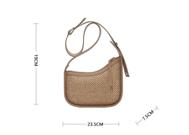 Dimensions du sac femme en paille tissée beige