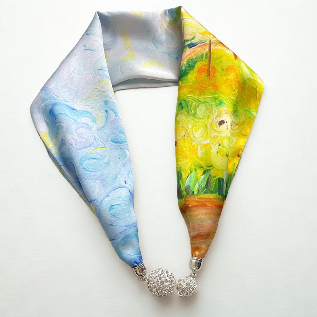 Foulard bijou Champs de blé aux corbeaux Van Gogh – Fermoir magnétique strass