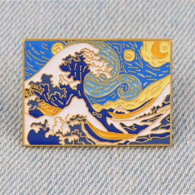 Broche artistique La Grande Vague et Nuit étoilée – Face avant
